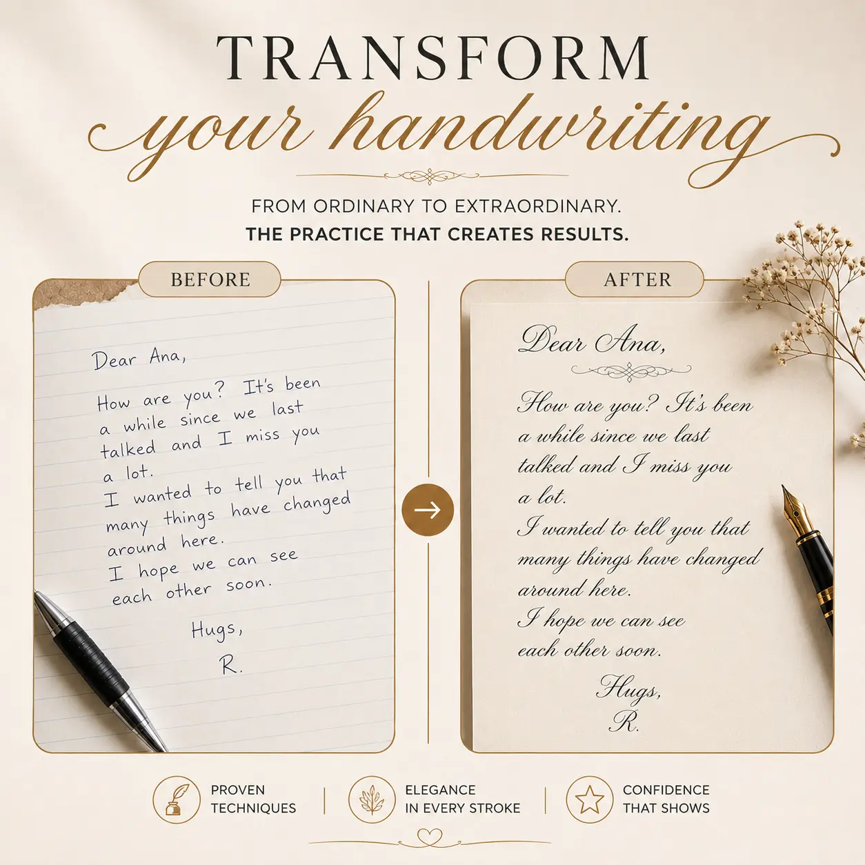 Before and after handwriting